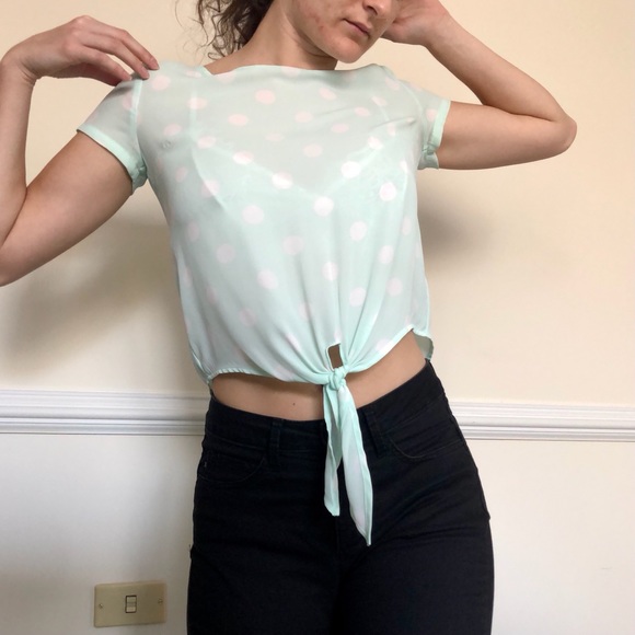 🔥BOGO FREE- polka dot mint green blouse - Picture 2 of 8
